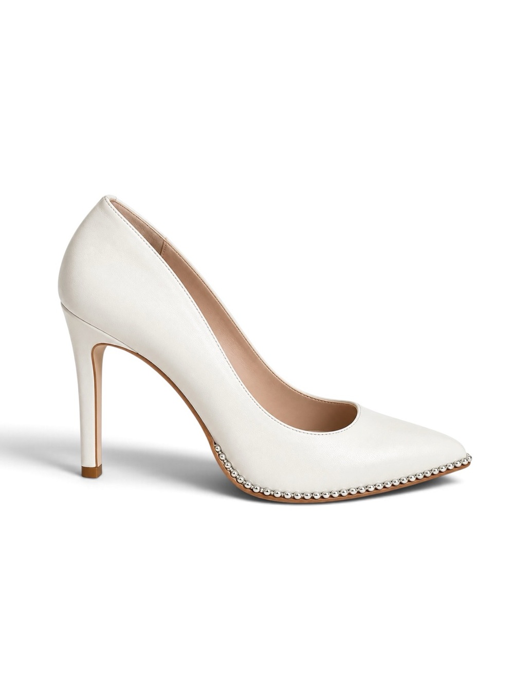 BCBGeneration Pointed Toe Stiletto Pumps Studded Trim White 8.5